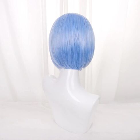 شعر مستعار ريم مع عصابة رأس X دبابيس زهرة القوس، شعر مستعار كوسبلاي أنمي ريم، شعر مستعار بوب أزرق قصير للنساء والفتيات in Kuwait