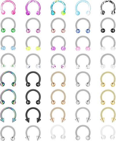 40 قطعة 316L الفولاذ المقاوم للصدأ 16G الحاجز الأنف خواتم هوب للنساء الرجال حدوة الحصان الأنف هوب الغضروف أقراط الشفاه اللولب الزنمة Daith هوب ثقب المجوهرات in Kuwait