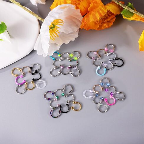 40 قطعة 316L الفولاذ المقاوم للصدأ 16G الحاجز الأنف خواتم هوب للنساء الرجال حدوة الحصان الأنف هوب الغضروف أقراط الشفاه اللولب الزنمة Daith هوب ثقب المجوهرات in Kuwait