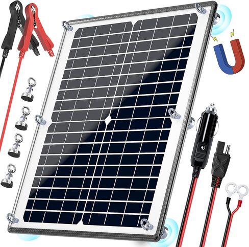 POWOXI 10W 12V شاحن البطارية الشمسية المغناطيسية، وحدة تحكم الشحن الذكية MPPT المدمجة، مشبك التمساح لشاحن الطاقة الشمسية المقاوم للماء للسيارة RV النارية البحرية، إلخ. in Saudi Arabia
