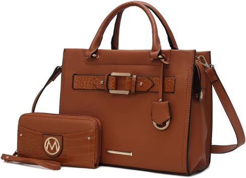 MKF Crossbody Tote Bag for Women & Wristlet Wallet Purse Set – PU Leather Top-Handle Satchel Shoulder Handbag Black in Kuwait