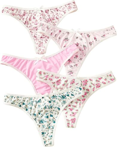 GORGLITTER Women's 5 Pack Floral Print Bow Panty Sets Low Rise Cute Underwear Set Soft Brief in Saudi Arabia