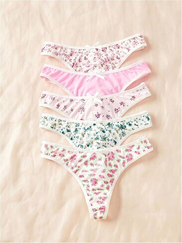 GORGLITTER Women's 5 Pack Floral Print Bow Panty Sets Low Rise Cute Underwear Set Soft Brief in Saudi Arabia