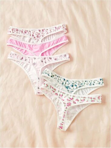 GORGLITTER Women's 5 Pack Floral Print Bow Panty Sets Low Rise Cute Underwear Set Soft Brief in Saudi Arabia