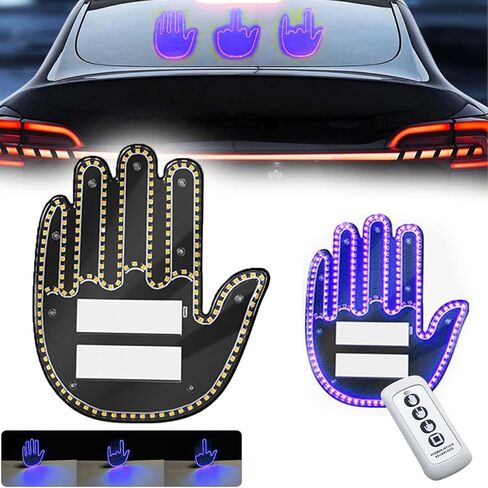 ضوء إيماءة اليد للسيارة، ضوء إصبع السيارة الممتع مع جهاز تحكم عن بعد، ضوء يد مضحك للسيارة، لافتة LED مع 3 أوضاع للشاحنة، سيارات الدفع الرباعي - أزرق in Kuwait