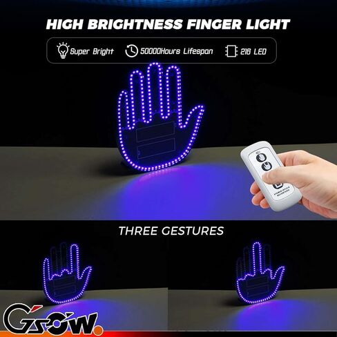 ضوء إيماءة اليد للسيارة، ضوء إصبع السيارة الممتع مع جهاز تحكم عن بعد، ضوء يد مضحك للسيارة، لافتة LED مع 3 أوضاع للشاحنة، سيارات الدفع الرباعي - أزرق in Kuwait
