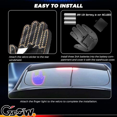 ضوء إيماءة اليد للسيارة، ضوء إصبع السيارة الممتع مع جهاز تحكم عن بعد، ضوء يد مضحك للسيارة، لافتة LED مع 3 أوضاع للشاحنة، سيارات الدفع الرباعي - أزرق in Kuwait