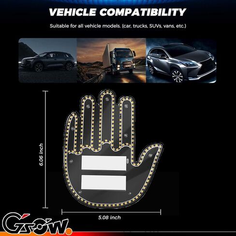 ضوء إيماءة اليد للسيارة، ضوء إصبع السيارة الممتع مع جهاز تحكم عن بعد، ضوء يد مضحك للسيارة، لافتة LED مع 3 أوضاع للشاحنة، سيارات الدفع الرباعي - أزرق in Kuwait