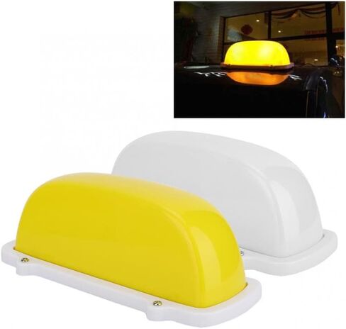12 فولت LED WhiteLight المغناطيسي لافتة سيارة أجرة على السطح العلوي للسيارة مصباح إضاءة فائق السطوع مع خط قابس طاقة 3 أمتار متوافق مع ممارسي السائق (النوع الاختياري: مع علامة، لون الهيكل: أصفر) in Kuwait