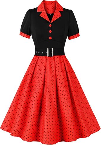 Wellwits Women's Black Bodice Button up Printed Pleated Work Office Formal Cocktail 1950s Vintage Blazer Dress in Saudi Arabia