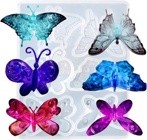 HOMICO فراشة الراتنج قوالب سيليكون المفاتيح قوالب القرط قوالب DIY بها بنفسك الحرفية صنع المجوهرات قلادة راتنجات الايبوكسي قوالب الصب، 6 تجويف in Kuwait