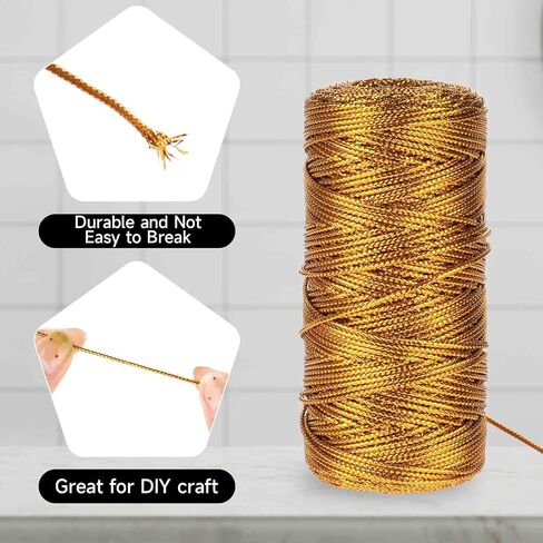 cobee 328 Feet Gold String Twine, Gold Wrapping Twine String, Metallic Gold Cord Gold Twine, Glitter String Thread for DIY Crafting Presents Gift Wrapping(1.5mm) in Saudi Arabia