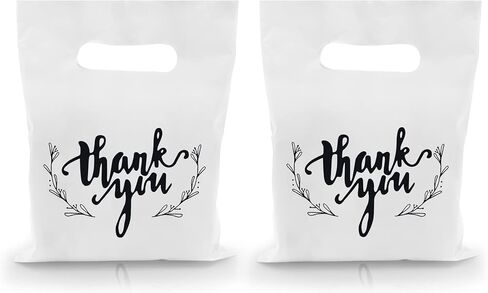 KEEPARTY 100 PCS Small Thank You Merchandise Bags Plastic Goodie Bags Party Favor Bags for Birthday Party Baby Shower Wedding Merchandise Gifts Trade Shows (White) in Kuwait