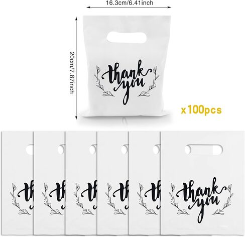 KEEPARTY 100 PCS Small Thank You Merchandise Bags Plastic Goodie Bags Party Favor Bags for Birthday Party Baby Shower Wedding Merchandise Gifts Trade Shows (White) in Kuwait