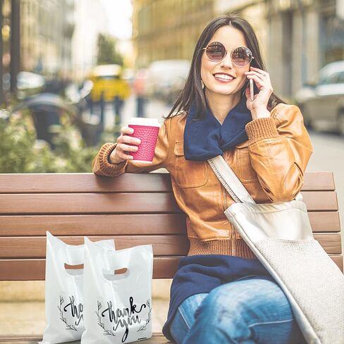 KEEPARTY 100 PCS Small Thank You Merchandise Bags Plastic Goodie Bags Party Favor Bags for Birthday Party Baby Shower Wedding Merchandise Gifts Trade Shows (White) in Kuwait