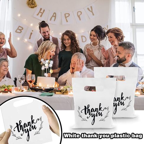 KEEPARTY 100 PCS Small Thank You Merchandise Bags Plastic Goodie Bags Party Favor Bags for Birthday Party Baby Shower Wedding Merchandise Gifts Trade Shows (White) in Kuwait