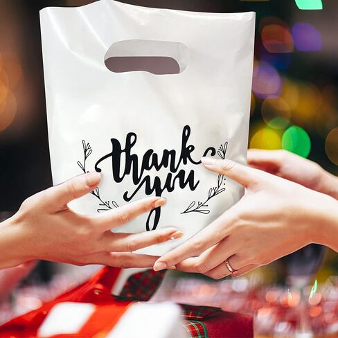 KEEPARTY 100 PCS Small Thank You Merchandise Bags Plastic Goodie Bags Party Favor Bags for Birthday Party Baby Shower Wedding Merchandise Gifts Trade Shows (White) in Kuwait