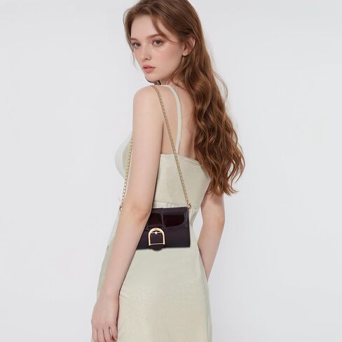 محفظة كلاتش للنساء - حقيبة كتف جلدية صغيرة للسهرة، حقيبة كلاتش كلاسيكية، حقيبة يد مغلقة بإبزيم in Kuwait