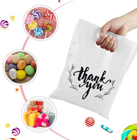 KEEPARTY 100 PCS Small Thank You Merchandise Bags Plastic Goodie Bags Party Favor Bags for Birthday Party Baby Shower Wedding Merchandise Gifts Trade Shows (White) in Kuwait