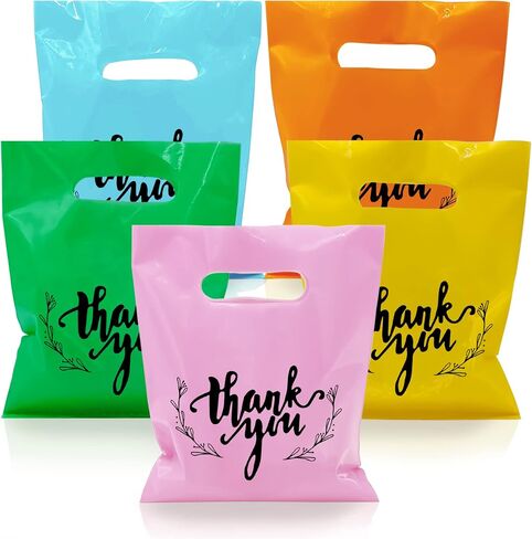 KEEPARTY 100 PCS Small Thank You Merchandise Bags Plastic Goodie Bags Party Favor Bags for Birthday Party Baby Shower Wedding Merchandise Gifts Trade Shows (White) in Saudi Arabia