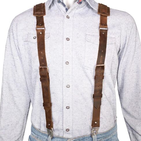Hide & Groom - Hipster Suspenders with Adjustable Straps Handmade from Full Grain Leather - Bourbon Brown in Saudi Arabia