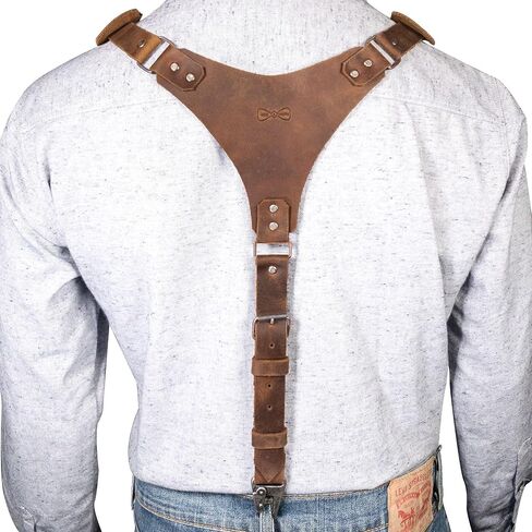 Hide & Groom - Hipster Suspenders with Adjustable Straps Handmade from Full Grain Leather - Bourbon Brown in Saudi Arabia