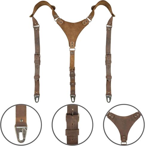 Hide & Groom - Hipster Suspenders with Adjustable Straps Handmade from Full Grain Leather - Bourbon Brown in Saudi Arabia