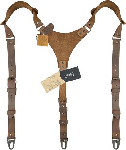 Hide & Groom - Hipster Suspenders with Adjustable Straps Handmade from Full Grain Leather - Bourbon Brown in Saudi Arabia