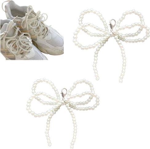 2pcs Pearls Bowknot Shoe Charms for Sneakers Shoelaces Charms with Buckle Casual Shoes Decoration Clips for Girl Woman DIY Shoelace Accessories in Saudi Arabia