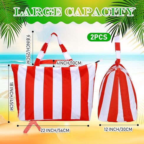 قطعتان من حقائب الشاطئ الكبيرة للنساء مع جيب بسحاب مقاومة للماء ومضادة للرمل لعطلة نهاية الأسبوع حقيبة سفر للمستشفى وحقيبة حمام السباحة in Kuwait