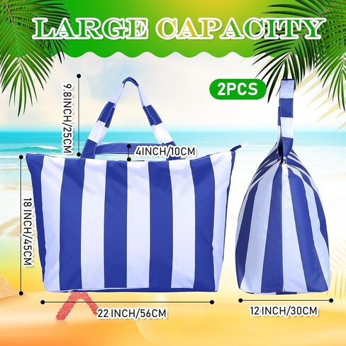 2 Pcs Women Large Beach Bags with Zipper Pocket Waterproof Sandproof Weekender Bag Hospital Travel Tote Pool Bag in Saudi Arabia