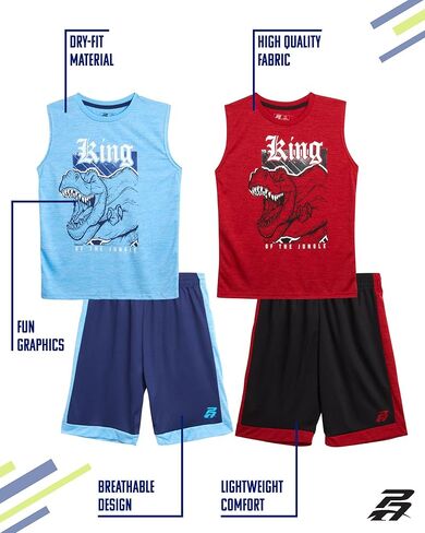 طقم شورت رياضي للأولاد من Pro Athlete - 4 قطع تي شيرت جاف وشورت رياضي (4-16) in Kuwait