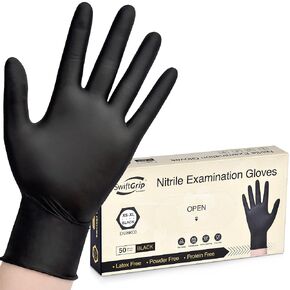 Disposable Nitrile Exam Gloves, 3-mil, Black Nitrile Gloves Disposable Latex Free for Medical, Cooking & Esthetician, Food-Safe Rubber Gloves, Powder Free, Non-Sterile, 100-ct Box (Medium)