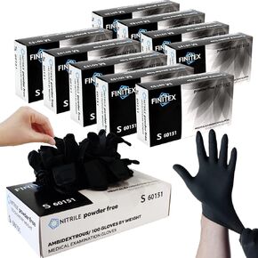 FINITEX - Black Nitrile Disposable Gloves, Exam Gloves, Powder-free, Latex-free, 3mil, Case of 10 Boxes