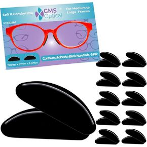 GMS Optical® 1.8mm Anti-Slip Adhesive Contoured Soft Silicone Eyeglass Nose Pads Super Sticky Backing - 5 Pair Black - 2 Pack