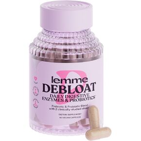 Lemme Debloat 3-in-1 Prebiotic, Probiotic & Digestive Enzymes for Bloating and Gas Relief - 2 Clinically Studied Probiotics w/ 5 Digestive Enzymes to Improve Digestion for Women & Men, Vegan, 60 ct