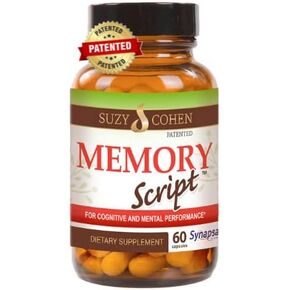 Suzy Cohen Memory Script with Lions Mane, Phosphatidylserine, Green Tea Extract and Ginkgo - Brain Support Supplement for Focus - Nootropic Capsules for Cognition, Faster Recall and Mood