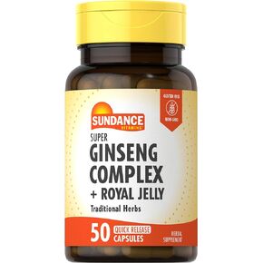 Sundance Super Ginseng Complex | with Royal Jelly | 50 Quick Release Capsules | Non-GMO and Gluten Free Traditional Herb Supplement