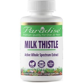 Paradise Herbs Milk Thistle, Active Whole Spectrum Extract, Vegan, Non GMO, Gluten Free, 60 Vegetarian Capsules