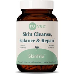ruved SkinTrio, Ayurvedic Supplement for Clear, Calm, Glowing Skin, Detoxification and Digestive Support with Neem, 60 Vegetarian Capsules.