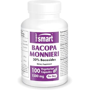 Supersmart - Bacopa Monnieri 1500 mg Per Day - Nootropic Supplement & Brain Boost - Help Improve Learning, Memory & Information Processing | Non-GMO & Gluten Free - 100 Vegetarian Capsules