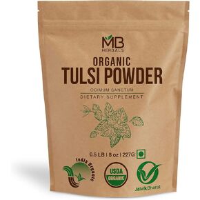 MB Herbals Organic Tulsi Powder 8 oz / 0.5 lb 227 Gram USDA Certified Organic Tulsi Powder | Ocimum Sanctum Tulasi | for Tulsi Tea