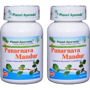 Planet Ayurvda Punarnava Mandur - Herbal Tablets, 100% Natural - 2 Bottles (Each Bottle Contains 120 Tablets)