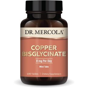 Dr. Mercola Copper Bisglycinate, 90 Servings (180 Tablets), Dietary Supplements, 8 mg Per Day, Mini Tabs, Supports Overall Health, Non GMO