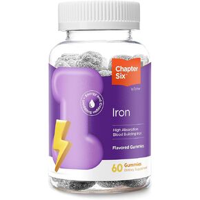 Chapter Six Iron Gummies, Iron Gummies Supplement with Vitamin C, Iron for Adults 10mg, Kosher, 60 Flavored Gummies (10MG)