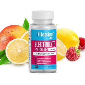 Vitassium FastChews, Chewable Electrolyte Tablets for Dietary Management of POTS Syndrome, Fast-Acting Sodium Tablets, Fruit Punch Flavor, 60 Count
