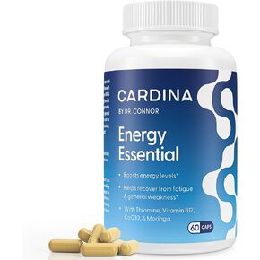 Cardina Thiamine B1 Supplement with COQ10 - Vitamin B12 Supplement for Energy & Focus - Women & Mens Energy Vitamins for Mental Alertness - Non-GMO & Vegan Brain Supplement for Memory & Focus - 60 Ct