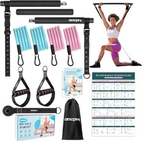 Pilates Bar Kit with Resistance Bands for Women, Multifunctional Screw Yoga Pilates Bar with Heavy-Duty Metal Adjustment Buckle, Portable Pilates Equipment for Home Gym Workouts(25-110LBS)