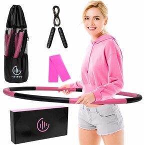 Weighted Fitness Hula Hoop Adult Beginner - Weighted Hula Hoop for Adults - Detachable and Portable - Exercise Holahoop with Jump Rope, Resistance Band and Carry Bag