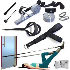 Portable Pilates Home Kit - Home Workout Equipment with Designed Pilates Loop Straps, Fabric Long Resistance Exercise Bands, Door Anchors and Aluminum Carabiners for Working Out as in Reformer